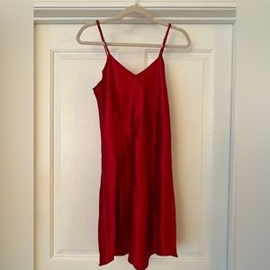 Vintage red slip dress with floral embroidery